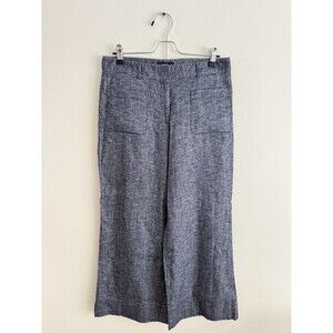 Theory Livedale Wide Leg Crop Pants Women Size 4 Blue Tierra Wash Linen Blend
